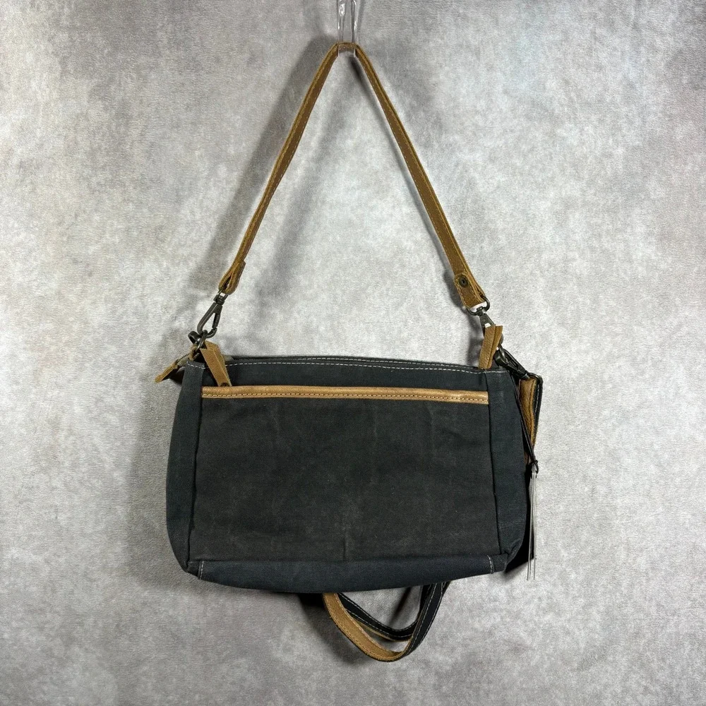 Myra Bag Handbag Small Teal Black Brown Crossbody Boho‎ Cowhide Canvas Mandala